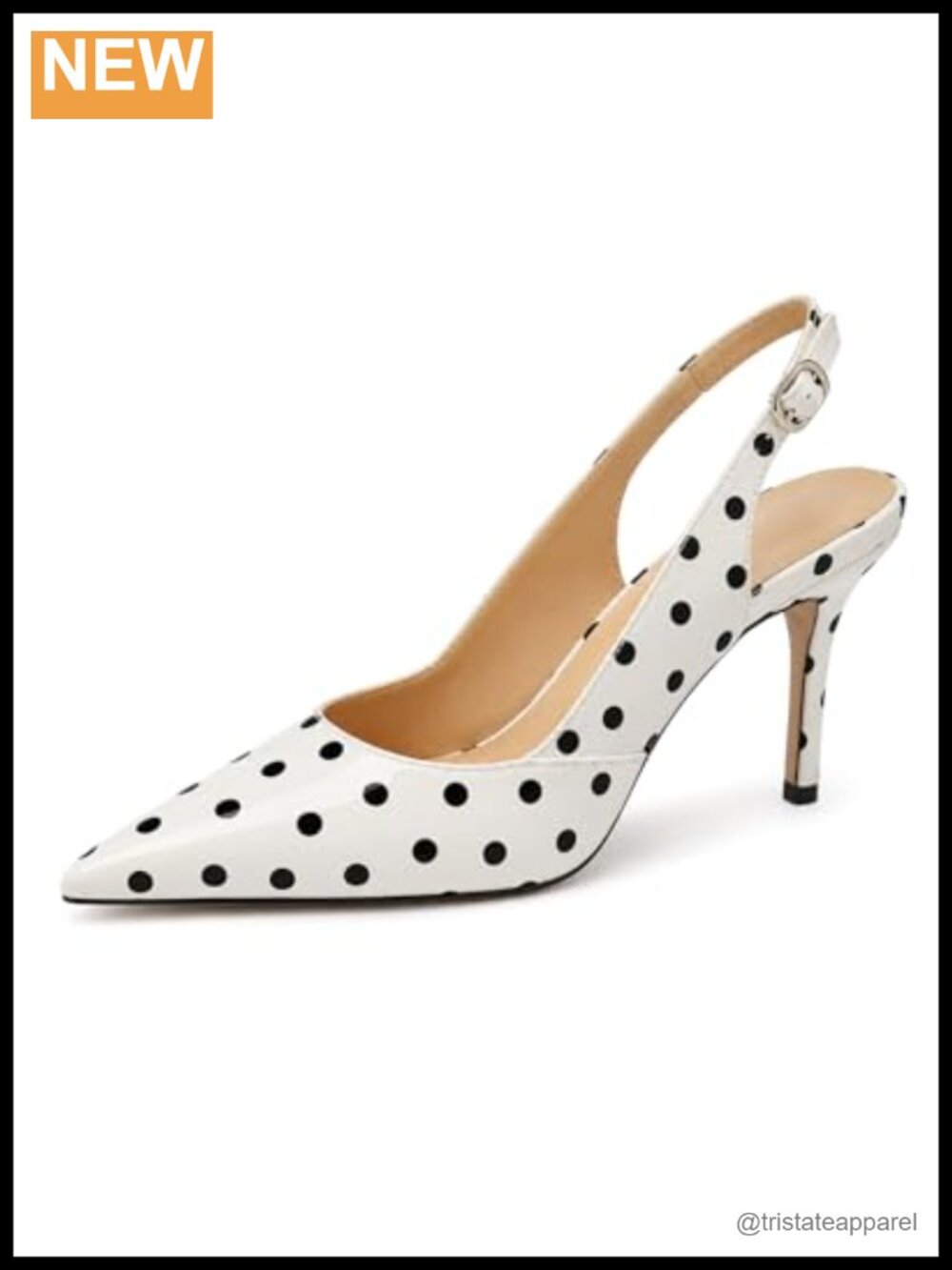 Polka Dot Slingback Pointed Toe Stiletto Heel Pumps Faux Leather Party Shoes
